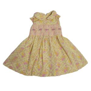 VINTAGE 90s dress Laura Ashley yellow floral smocked collared‎ baby 6 months